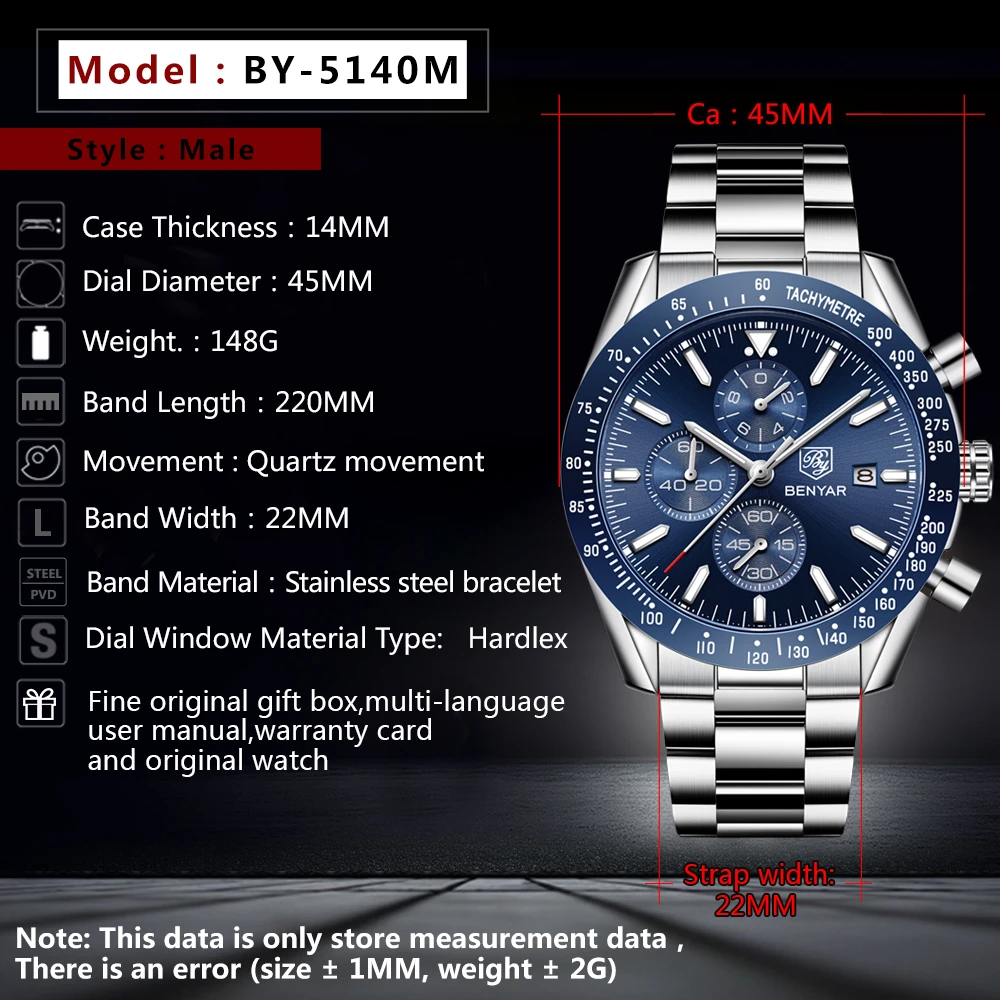 Men Watch BENYAR Top Brand Lux - Smartwatch Watches Brands For Men avis et prix